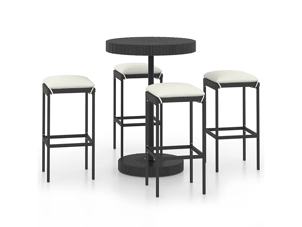 Ensemble de bar de jardin 5 pcs et coussins Résine tressée Noir GFDF60889