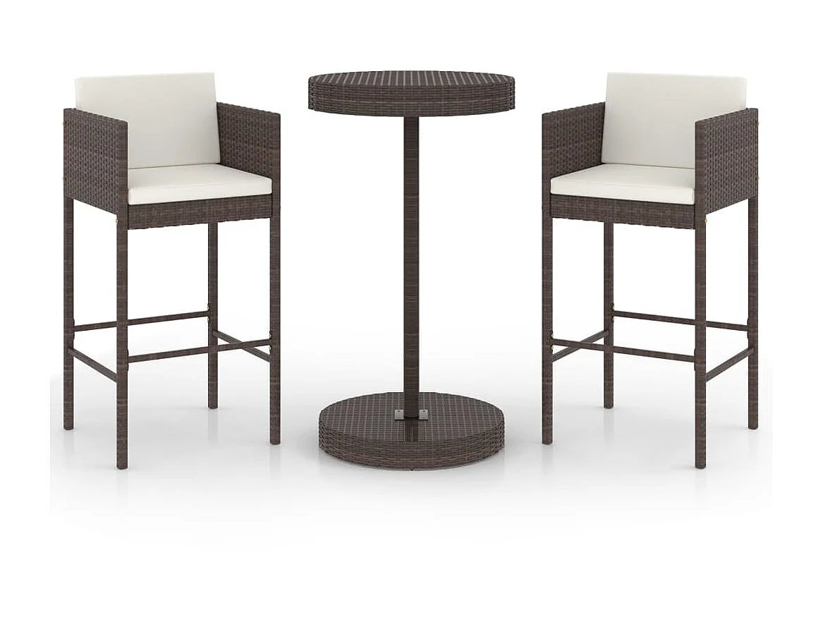 Set de bar de jardín 3 piezas y cojines ratán sintético marrón ES527178