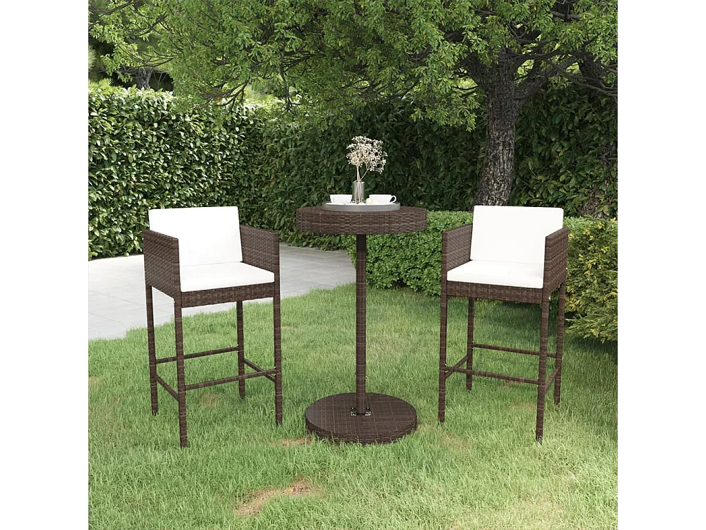 Meubles de bar de jardin 3pcs et coussins Résine tressée Marron GFDF48375