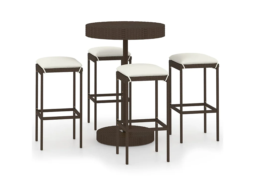 Meuble de bar de jardin 5 pcs et coussins Résine tressée Marron GFDF24151