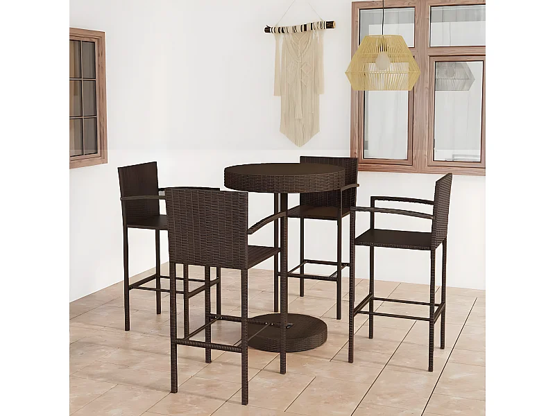 Ensemble de bar de jardin 5 pcs Résine tressée Marron GFDF66274