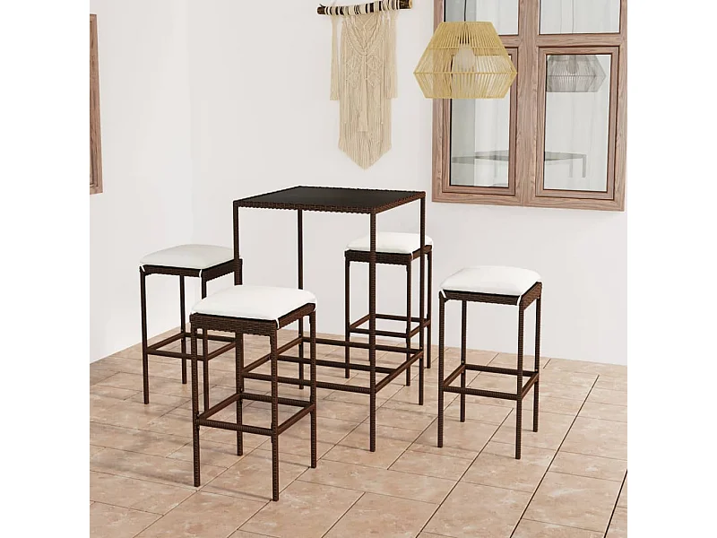Set de bar de jardín 5 pzas y cojines ratán sintético marrón ES452929