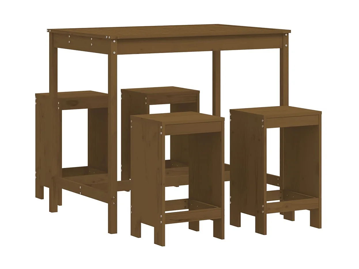 5 pcs conj. de bar p/ jardim madeira pinho maciça castanho-mel PT943942