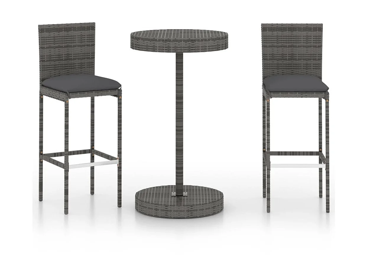 3-delige Tuinbarset met kussens poly rattan grijs NL650569