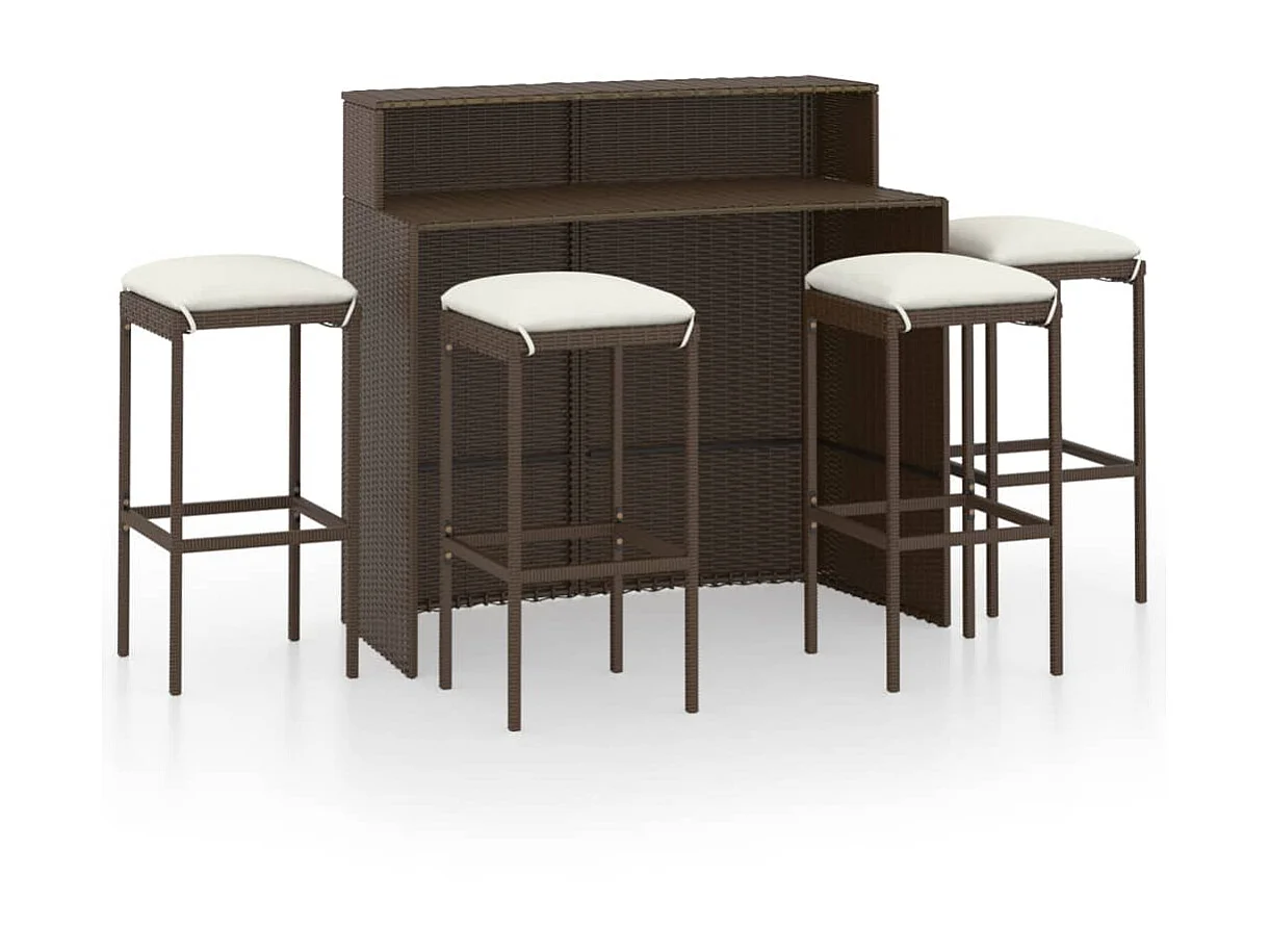 Juego de muebles de bar para jardín 5 piezas y cojines marrón ES810020