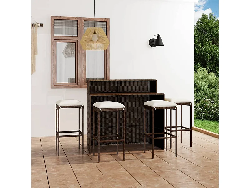 Ensemble de bar de jardin avec coussins 5 pcs Marron GFDF36897