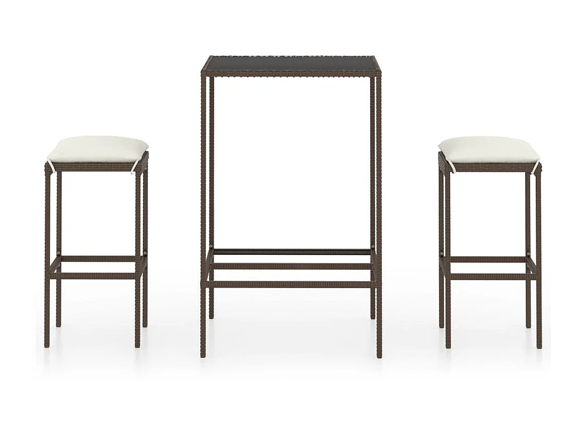 Meuble de bar de jardin 3 pcs et coussins Résine tressée Marron GFDF61798