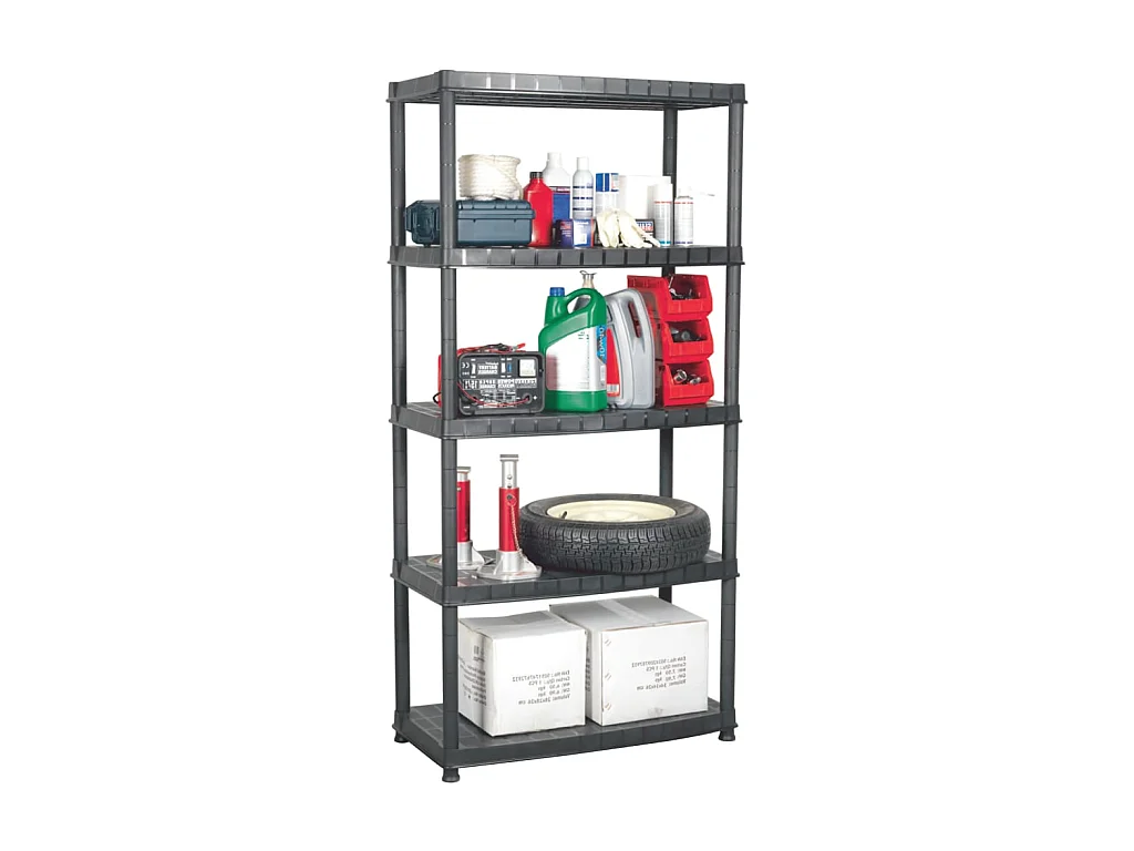 Étagère de rangement à 5 niveaux Noir 91,5x45,7x185cm Plastique OFR64445 BonneVie Meuble