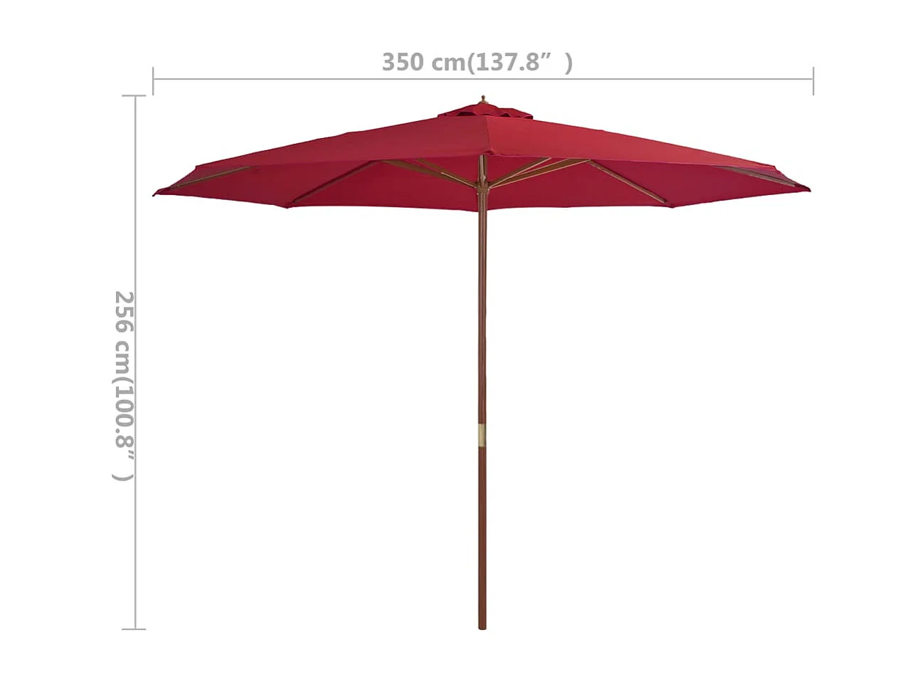 Parasol avec mât en bois 350 cm Bordeaux GWE3750