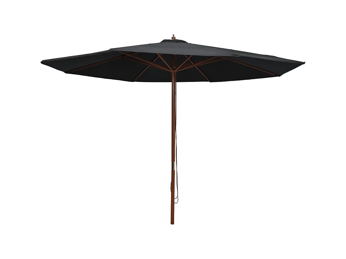 Guarda-sol de exterior c/ poste de madeira 350 cm preto PT165926