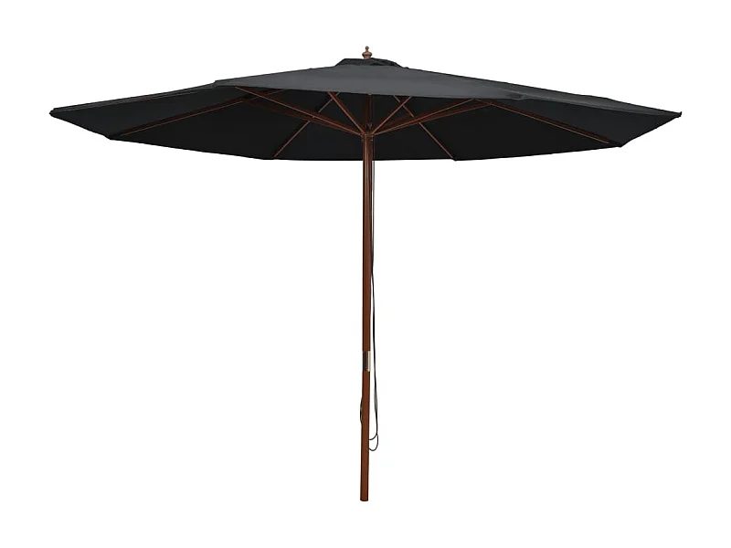 Parasol d'extérieur avec mât en bois 350 cm Noir GWE4995