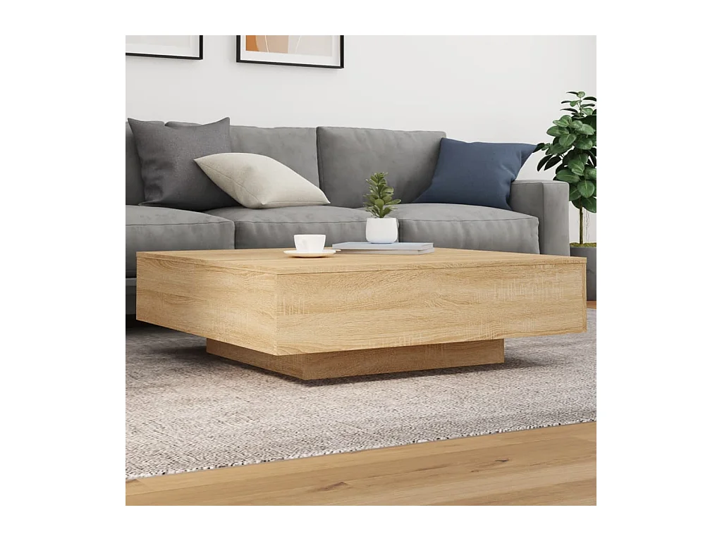 Table basse avec lumières LED chêne sonoma 100x100x31 cm GHR82603