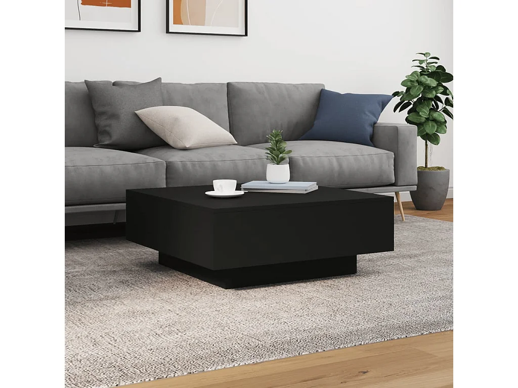 Table basse noir 80x80x31 cm bois d'ingénierie GHR14691