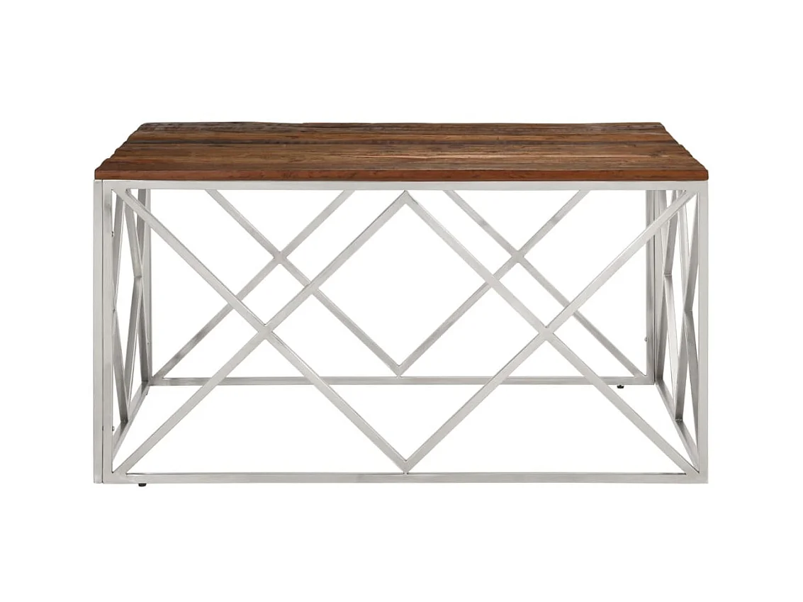 Mesa centro aço inoxidável/madeira ferroviária maciça prateado PT458562