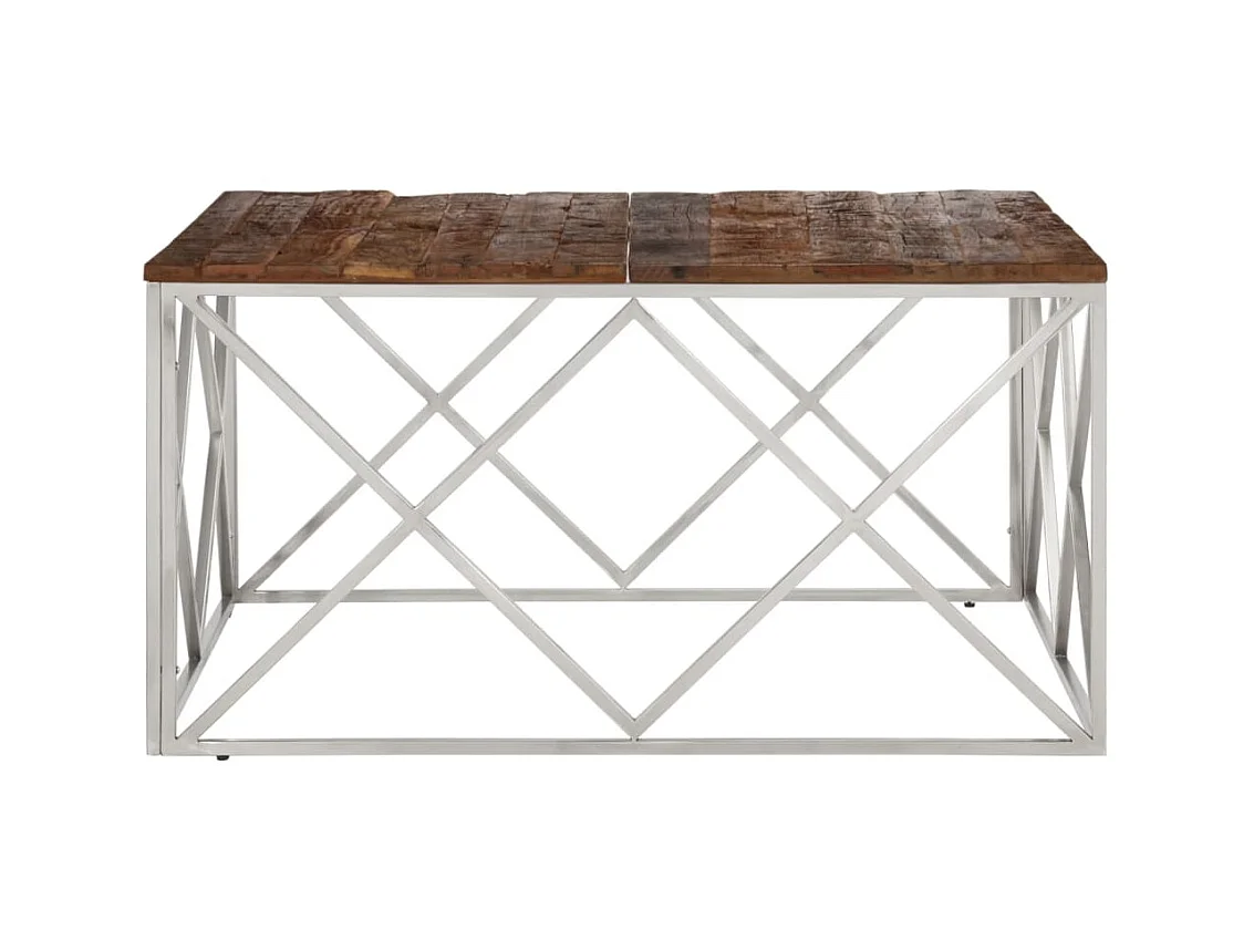 Mesa centro aço inoxidável/madeira ferroviária maciça prateado PT458562