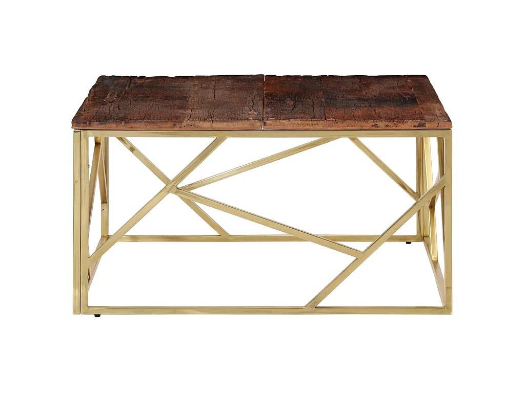 Mesa de centro de acero inoxidable dorado y madera maciza ES83380