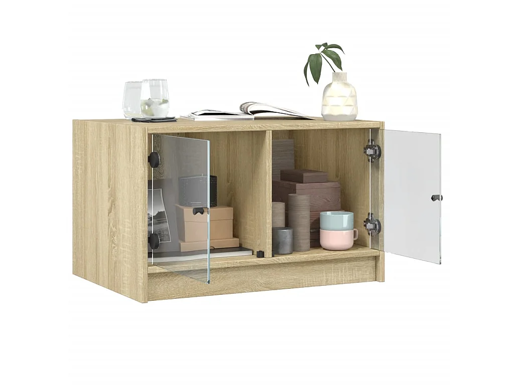 Mesa de centro c/ portas de vidro 68x50x42 cm carvalho sonoma PT263827