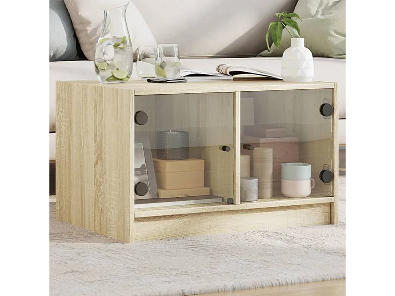 Table basse avec portes en verre chêne sonoma 68x50x42 cm GHR52716