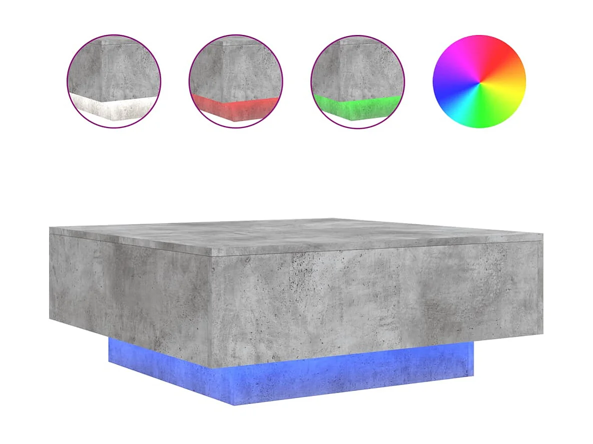 Mesa de centro com luzes LED 80x80x31 cm cinzento cimento PT857585