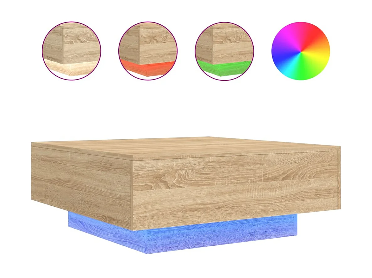 Table basse avec lumières LED chêne sonoma 80x80x31 cm GHR44119
