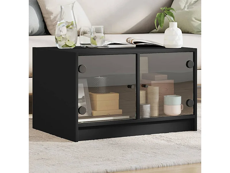 Mesa de centro con puertas de vidrio negra 68x50x42 cm ES71480