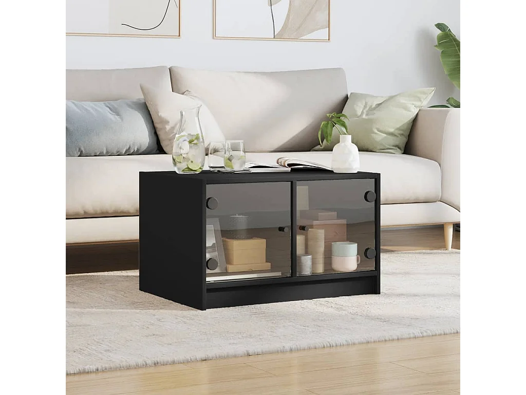 Mesa de centro con puertas de vidrio negra 68x50x42 cm ES71480
