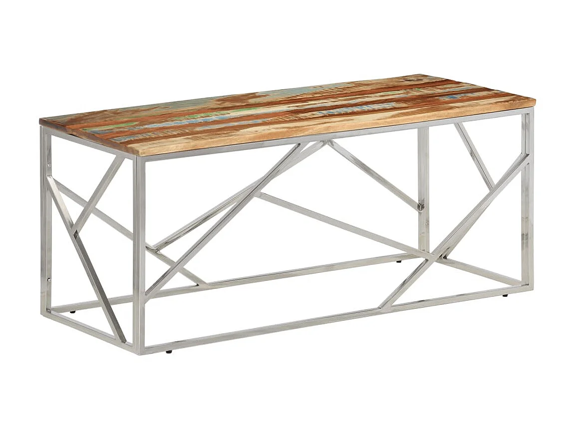 Table basse argenté inox et bois de récupération massif GHR22348