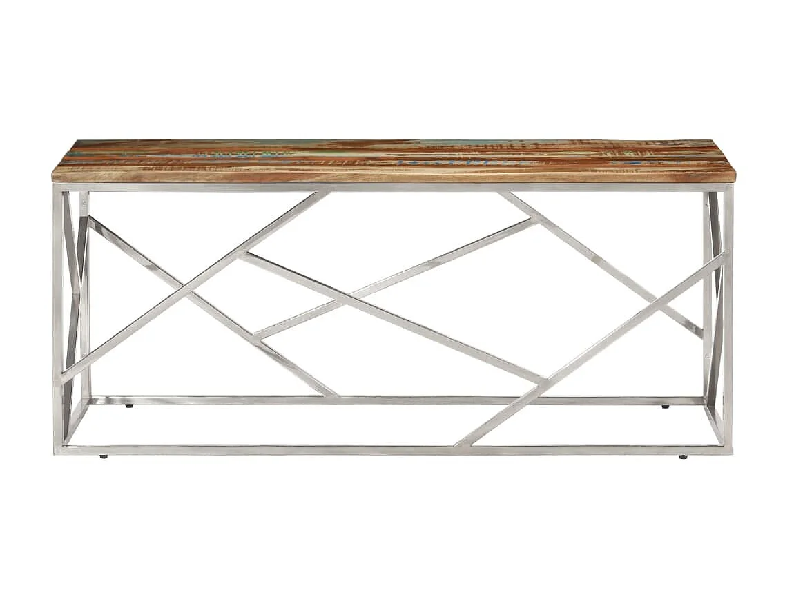Table basse argenté inox et bois de récupération massif GHR22348