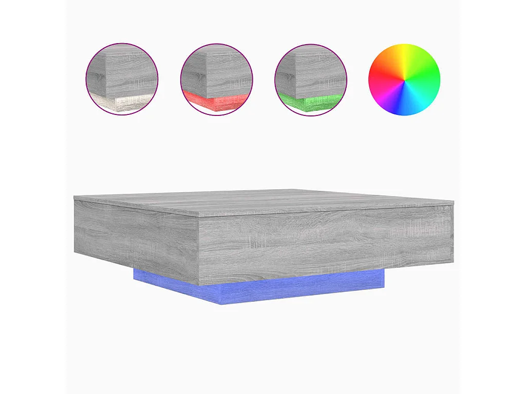 Table basse avec lumières LED sonoma gris 100x100x31 cm GHR95336