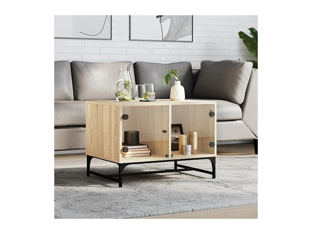 Table basse avec portes en verre chêne sonoma 68,5x50x50 cm GHR47840