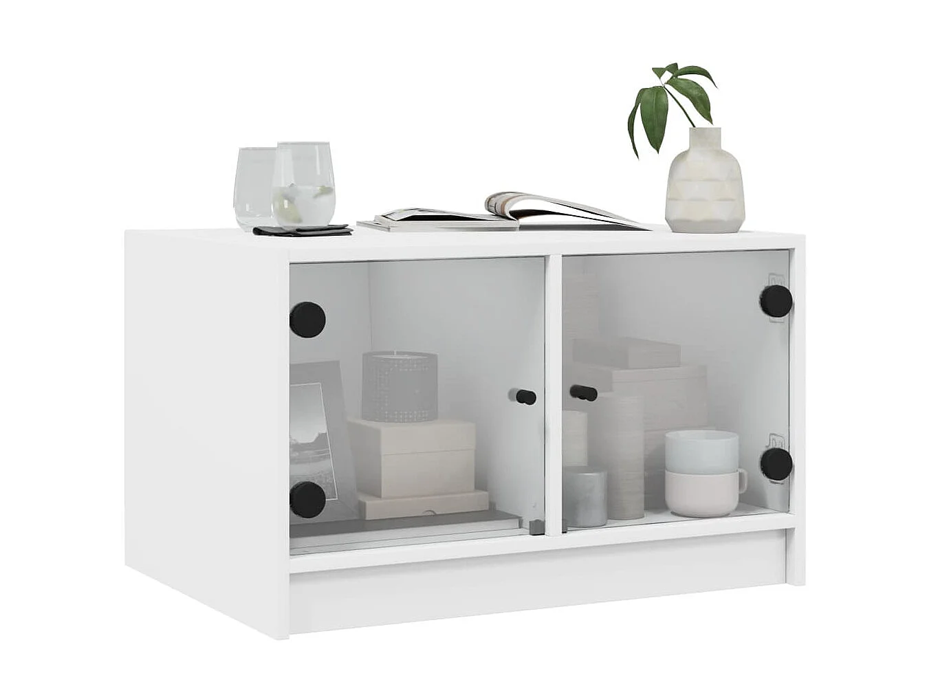 Table basse avec portes en verre blanc 68x50x42 cm GHR97725