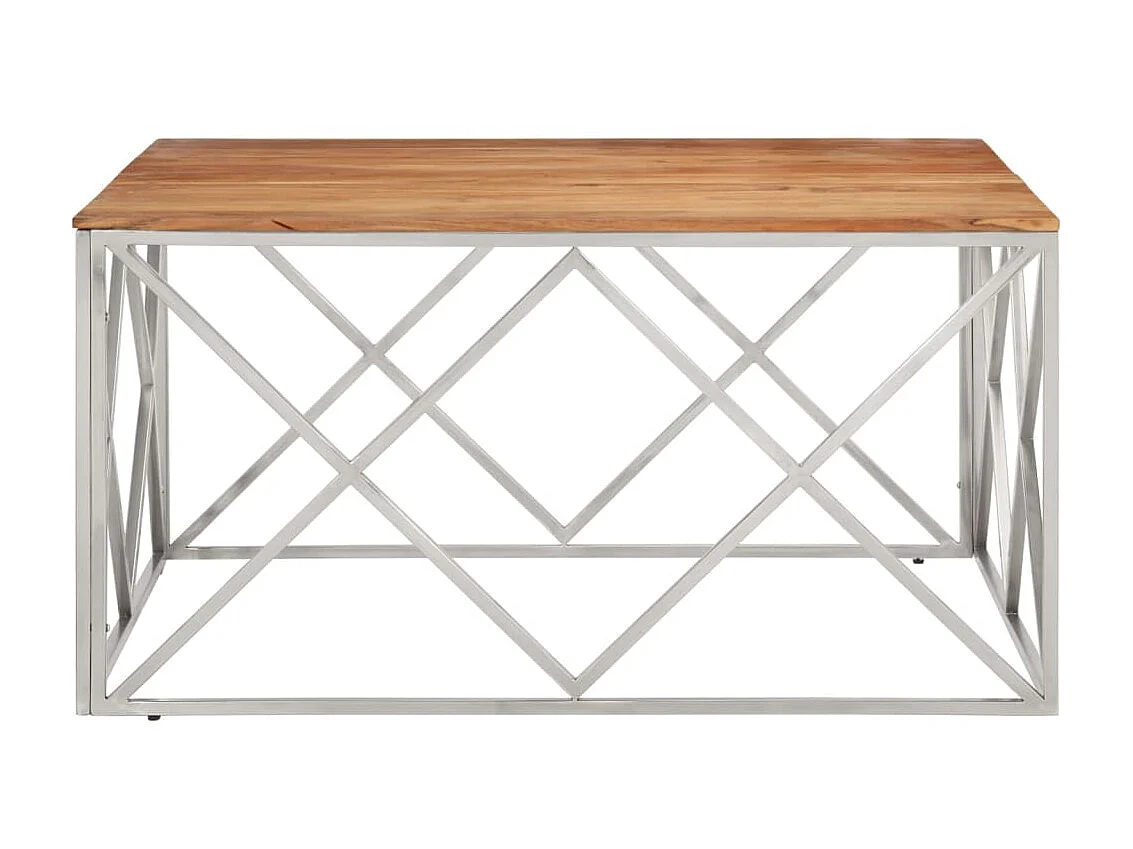 Table basse argenté acier inoxydable et bois massif d'acacia GHR69935