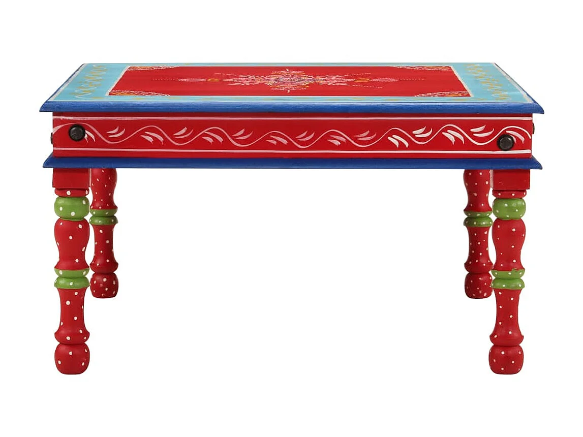 Table basse rouge bois de manguier massif peint à la main GHR24073