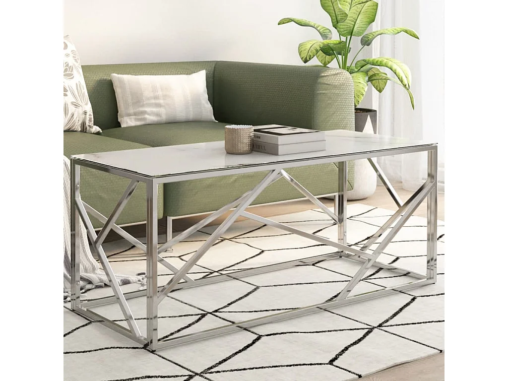 Table basse argenté acier inoxydable et verre trempé GHR33514