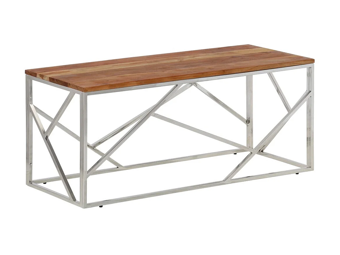 Table basse argenté acier inoxydable et bois massif d'acacia GHR26815