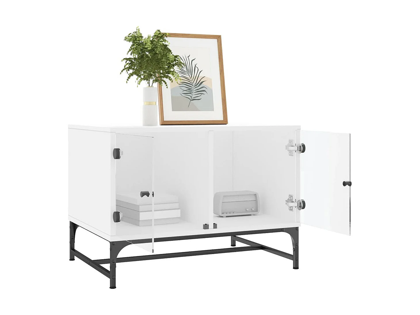 Table basse avec portes en verre blanc 68,5x50x50 cm GHR30348