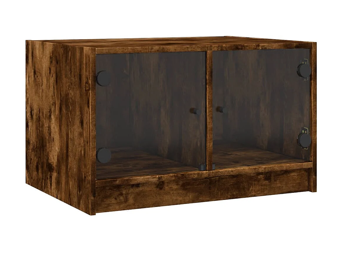 Mesa de centro c/ portas de vidro 68x50x42 cm carvalho fumado PT759241