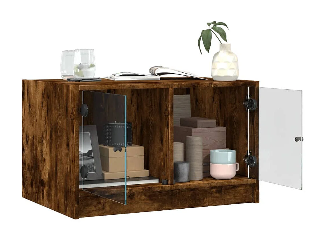Mesa de centro c/ portas de vidro 68x50x42 cm carvalho fumado PT759241
