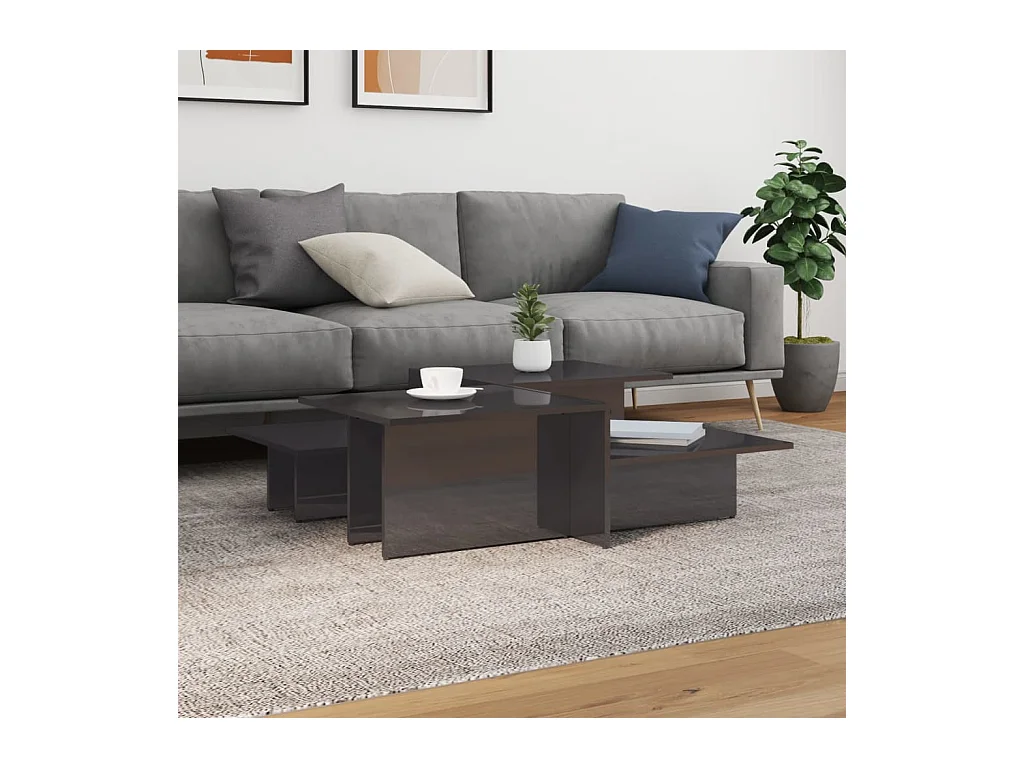 Tables basses 2 pcs gris brillant bois d'ingénierie GHR21059