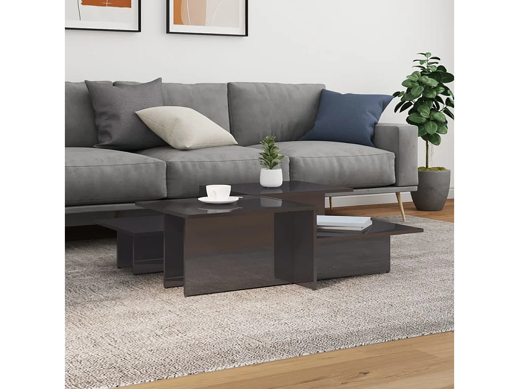 Tables basses 2 pcs gris brillant bois d'ingénierie GHR21059