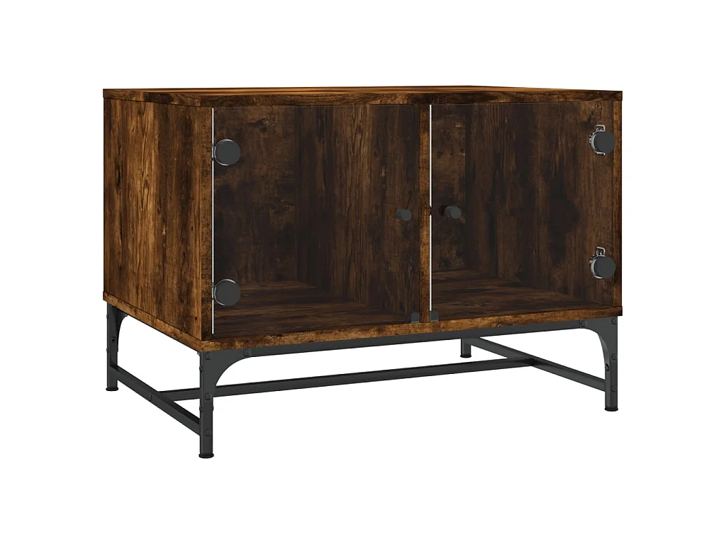 Mesa de centro c/ portas de vidro 68,5x50x50 cm carvalho fumado PT967320