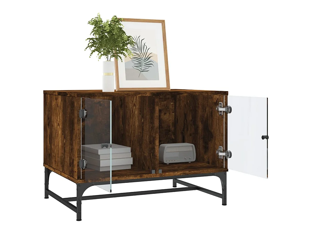 Mesa de centro c/ portas de vidro 68,5x50x50 cm carvalho fumado PT967320