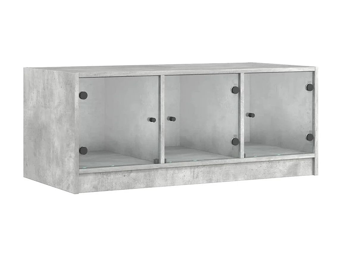 Mesa de centro c/ portas de vidro 102x50x42 cm cinza cimento PT126808