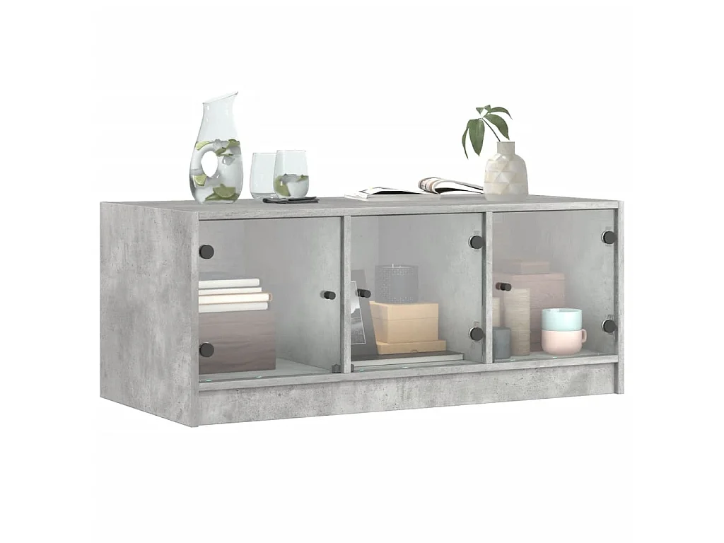 Mesa de centro c/ portas de vidro 102x50x42 cm cinza cimento PT126808