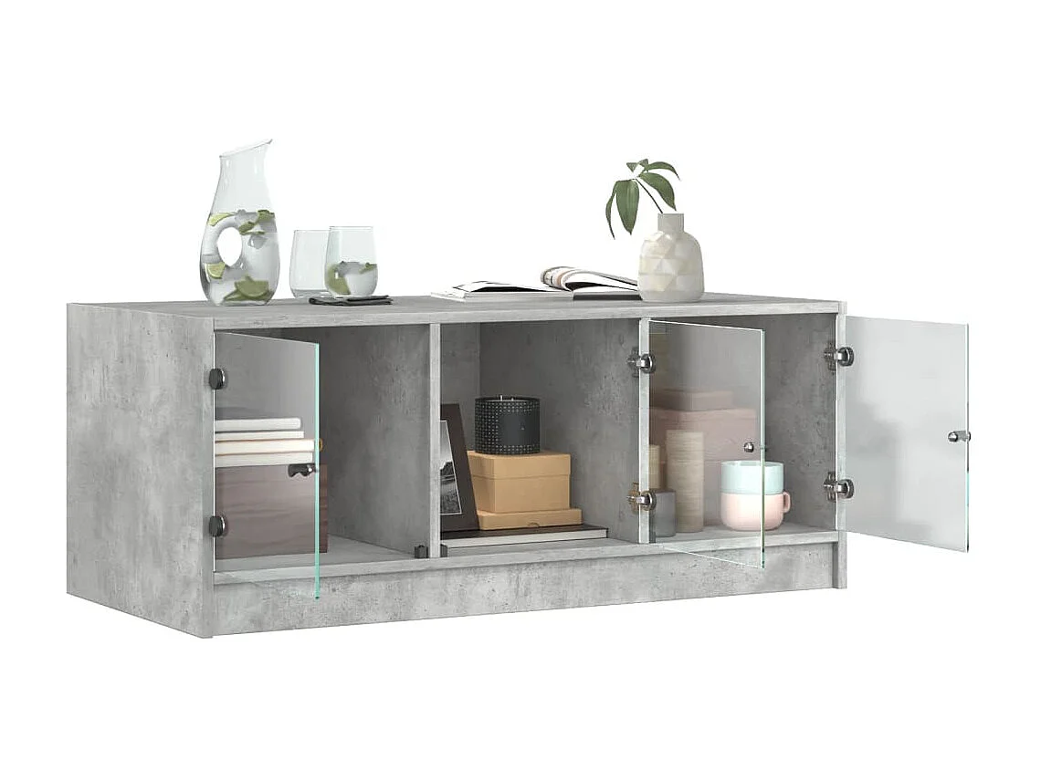 Mesa de centro con puertas de vidrio grs hormigón 102x50x42 cm ES10151