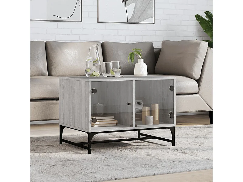 Table basse avec portes en verre sonoma gris 68,5x50x50 cm GHR83985