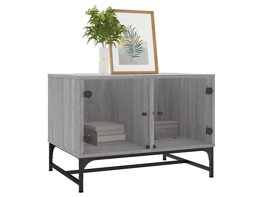 Mesa de centro con puertas de vidrio gris Sonoma 68,5x50x50 cm ES65673