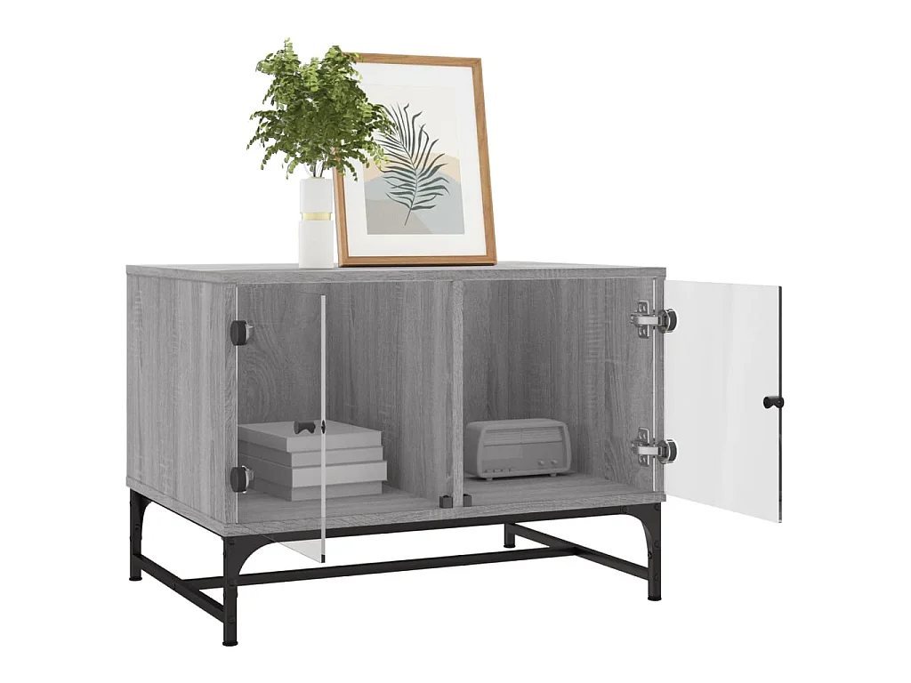 Mesa de centro con puertas de vidrio gris Sonoma 68,5x50x50 cm ES65673