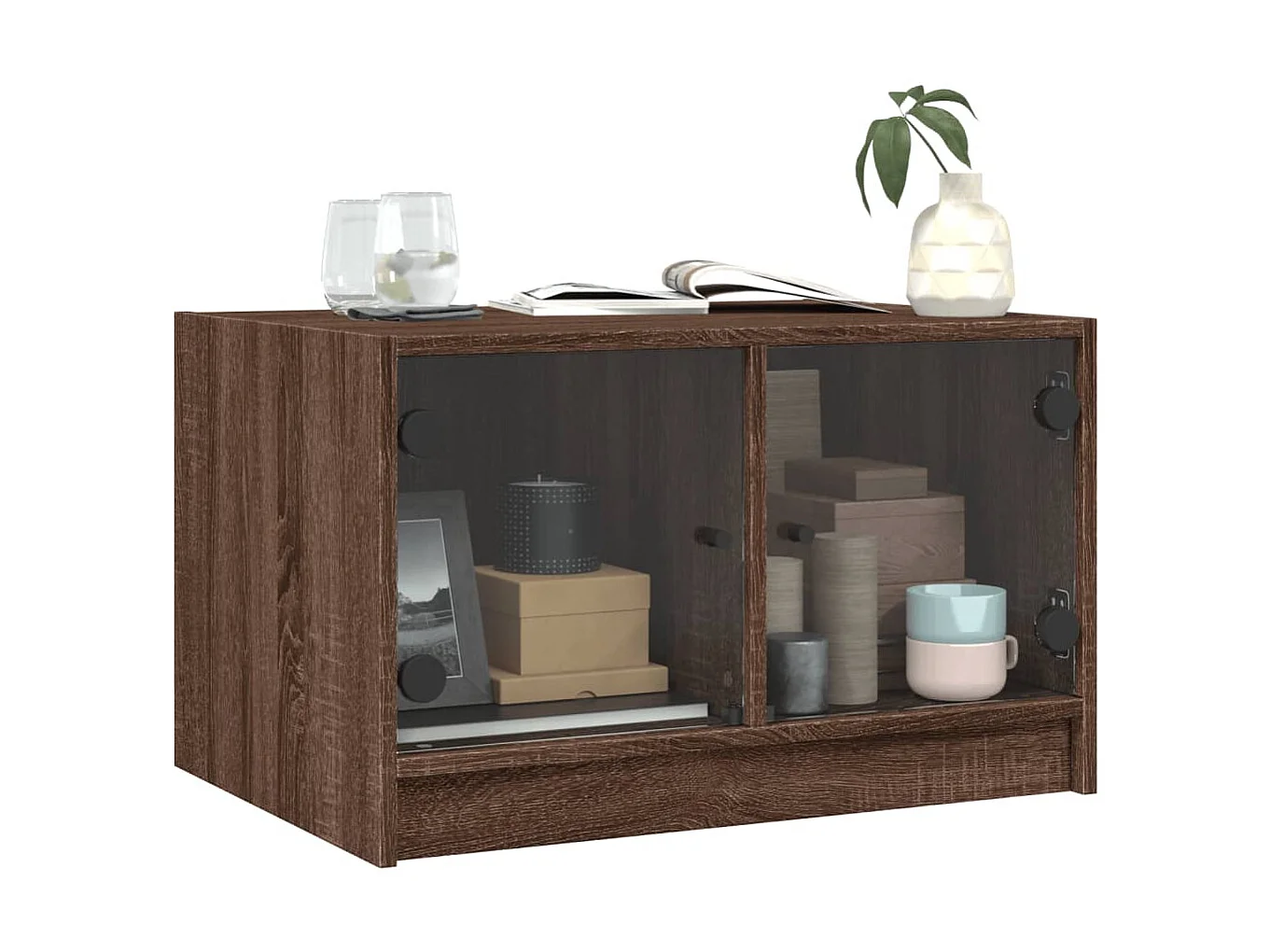 Mesa de centro c/ portas de vidro 68x50x42 cm carvalho castanho PT378550