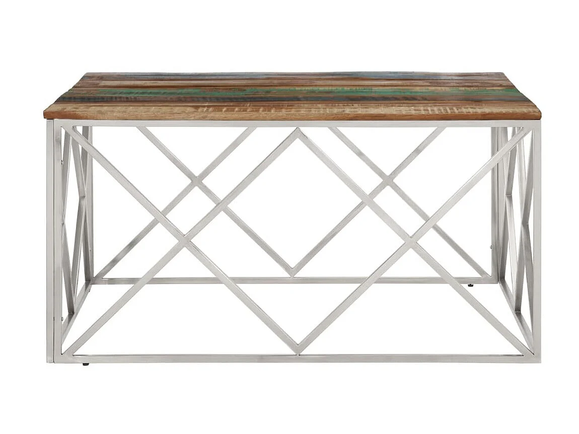 Table basse argenté inox et bois de récupération massif GHR59942